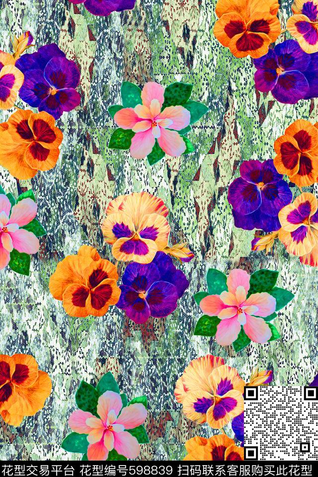 EDS-底纹花卉水彩浪漫花卉花卉数码印花华亿平台下载（图片编号: 598839） - 瓦栏（Walan）