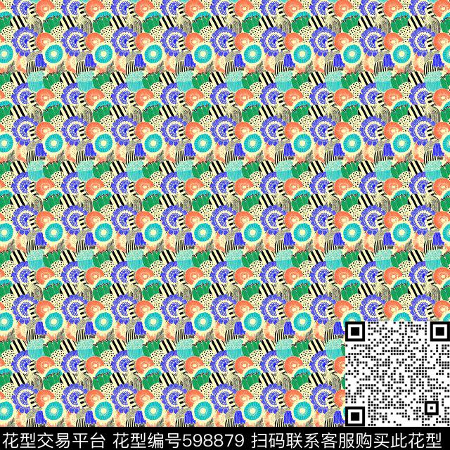 条纹花卉太阳花数码印花华亿平台下载（图片编号: 598879） - 瓦栏（Walan）
