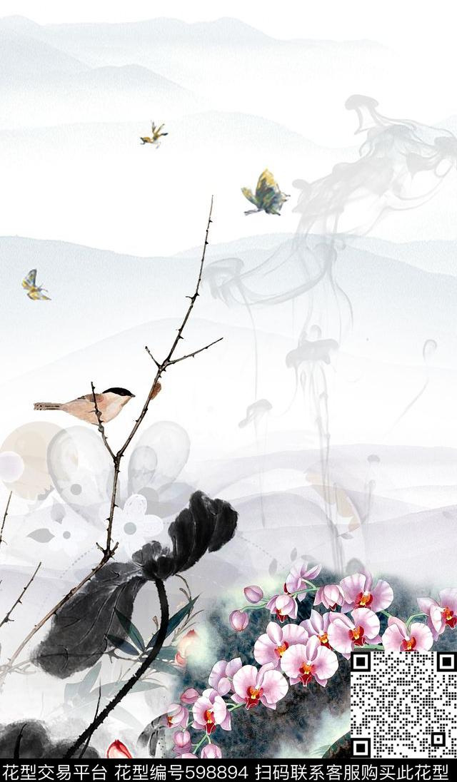 玉兰花花鸟花卉数码印花华亿平台下载（图片编号: 598894） - 瓦栏（Walan）