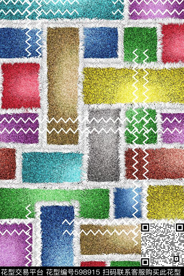 时尚几何拼布数码印花华亿平台下载（图片编号: 598915） - 瓦栏（Walan）