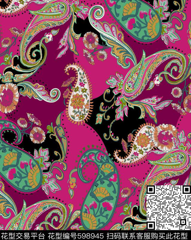 古典花抽象底纹腰果传统印花华亿平台下载（图片编号: 598945） - 瓦栏（Walan）