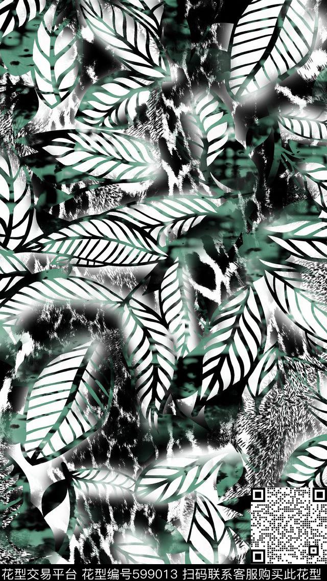 树叶花抽象同色系数码印花华亿平台下载（图片编号: 599013） - 瓦栏（Walan）