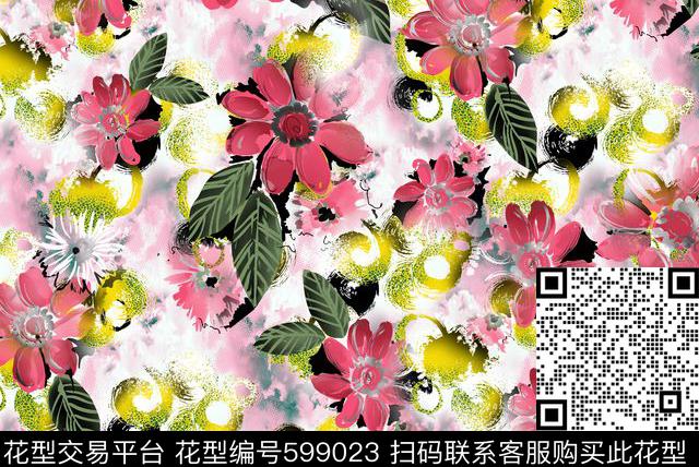 白底花卉云纹底花卉数码印花华亿平台下载（图片编号: 599023） - 瓦栏（Walan）