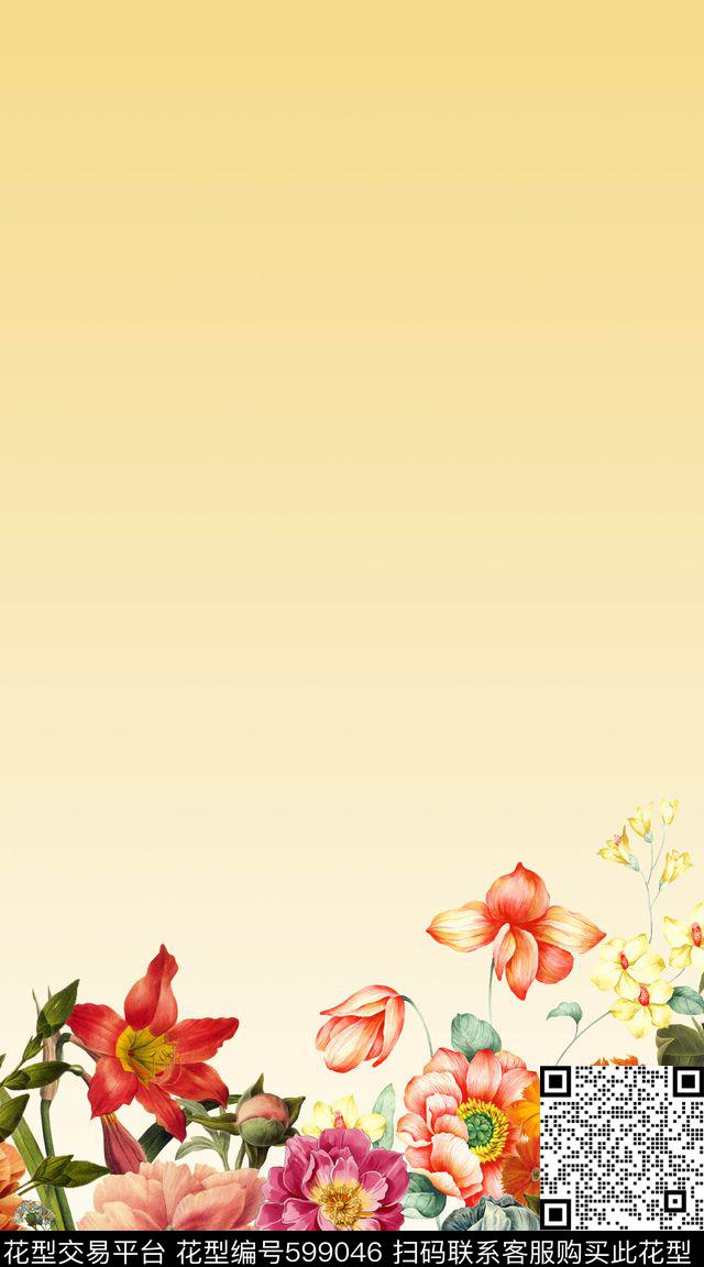 大花兰花花朵数码印花华亿平台下载（图片编号: 599046） - 瓦栏（Walan）