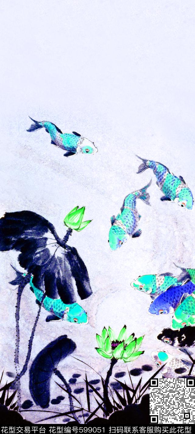 定位国画水墨数码印花华亿平台下载（图片编号: 599051） - 瓦栏（Walan）