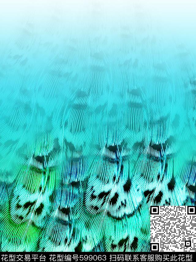 渐变双边定位羽毛传统印花华亿平台下载（图片编号: 599063） - 瓦栏（Walan）