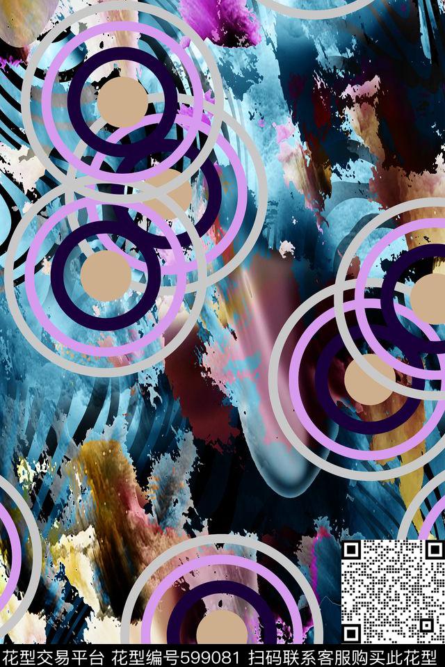 圆圈炫彩动感几何圆环数码印花华亿平台下载（图片编号: 599081） - 瓦栏（Walan）
