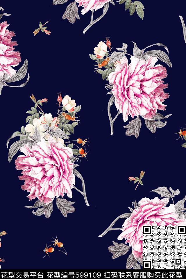 小碎花手绘大花数码印花华亿平台下载（图片编号: 599109） - 瓦栏（Walan）