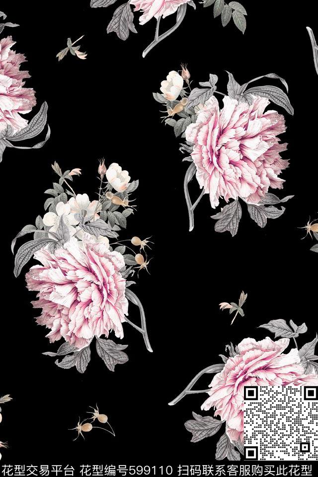 小碎花手绘大花数码印花华亿平台下载（图片编号: 599110） - 瓦栏（Walan）