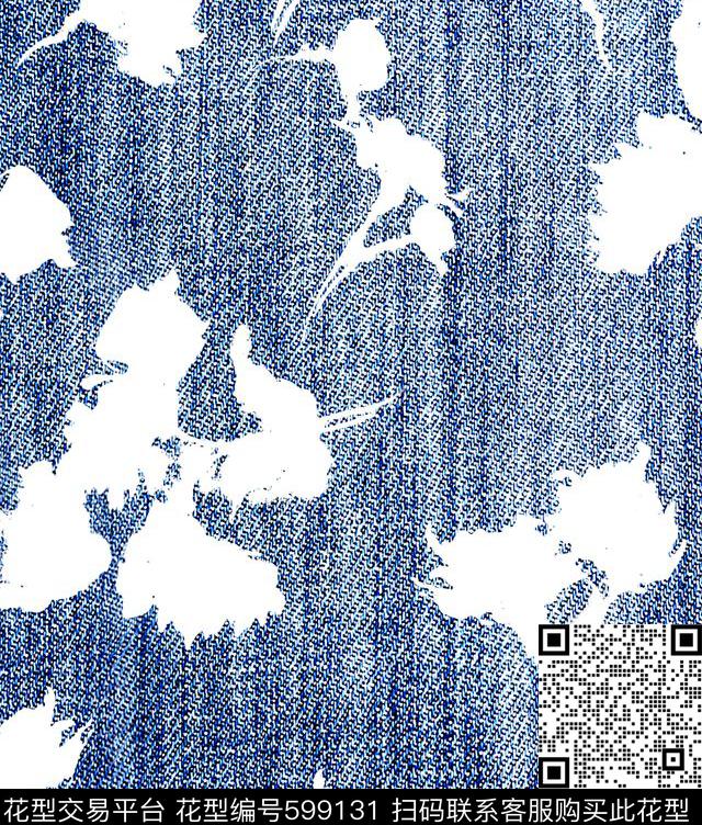 白色花卉复古丹宁风格传统印花华亿平台下载（图片编号: 599131） - 瓦栏（Walan）
