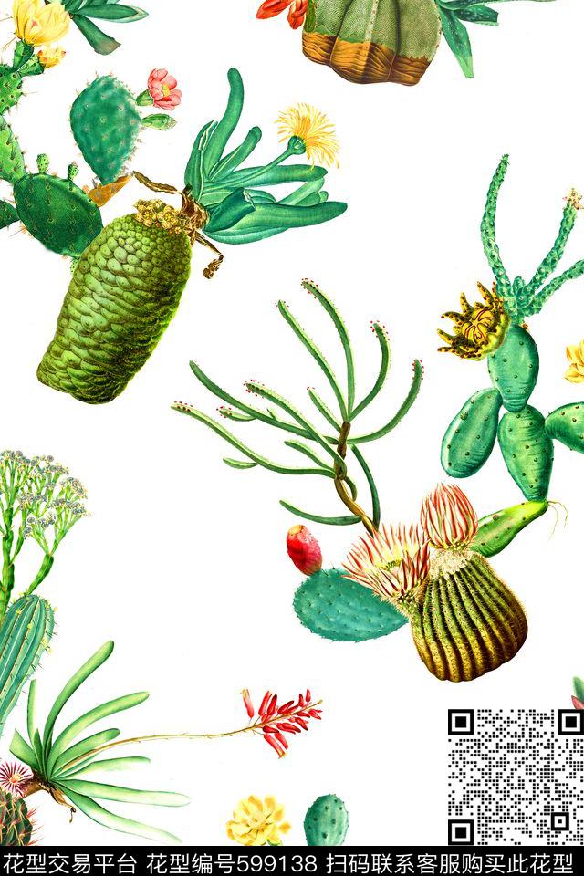 热带植物仙人球数码印花华亿平台下载（图片编号: 599138） - 瓦栏（Walan）