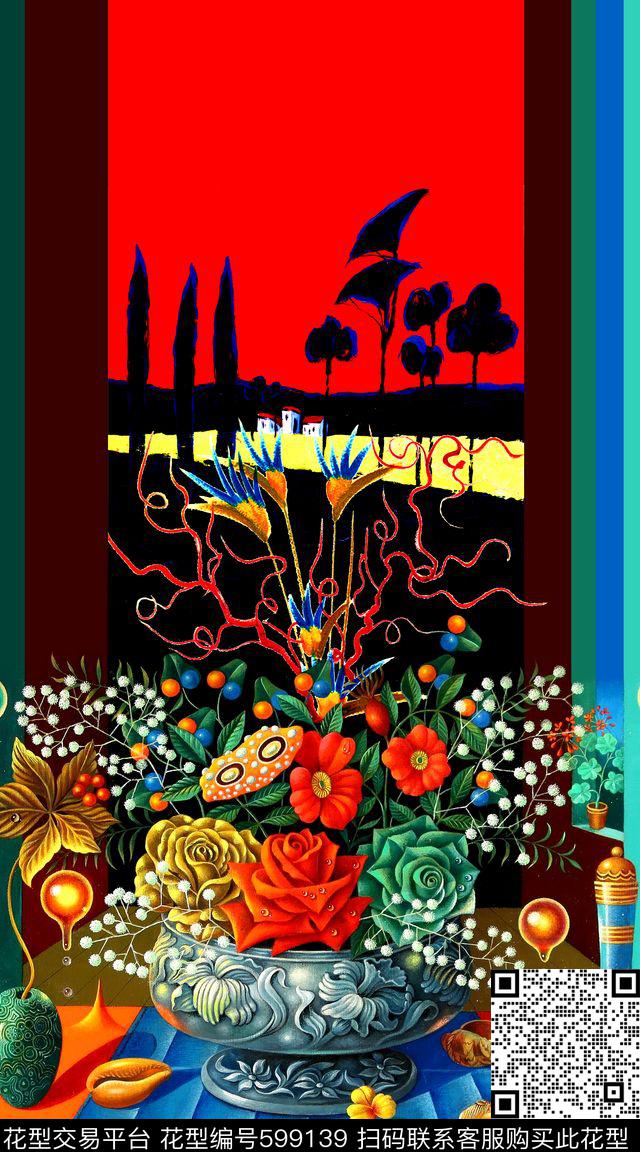 花卉窗台数码印花华亿平台下载（图片编号: 599139） - 瓦栏（Walan）