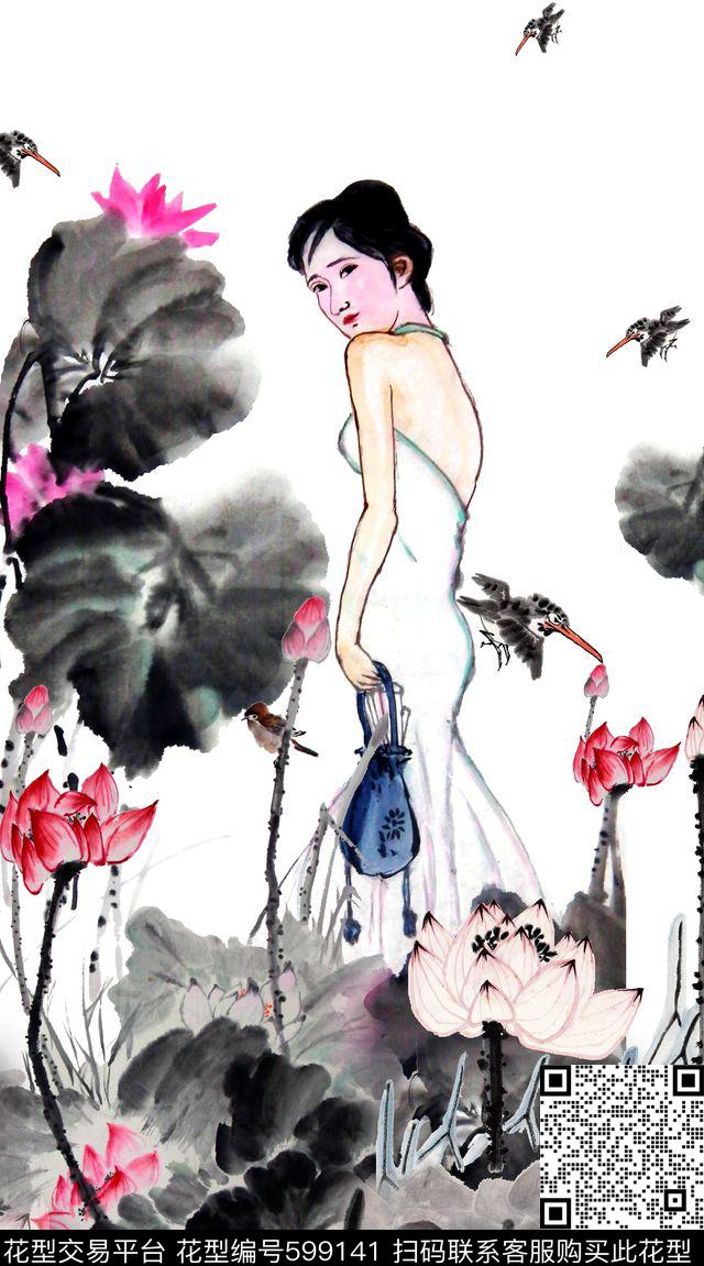 工笔画国画中国风数码印花华亿平台下载（图片编号: 599141） - 瓦栏（Walan）