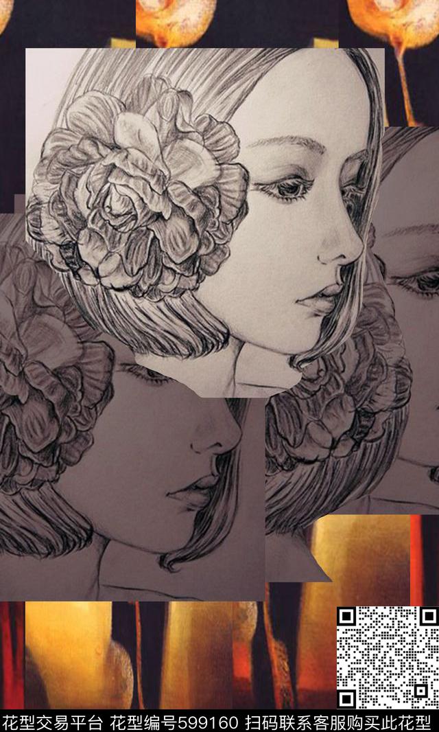 素描油画拼接数码印花华亿平台下载（图片编号: 599160） - 瓦栏（Walan）