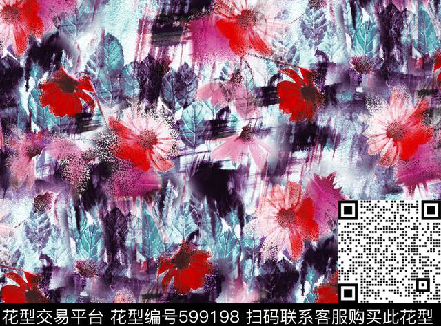 丝绸花卉抽象大气花卉数码印花华亿平台下载（图片编号: 599198） - 瓦栏（Walan）