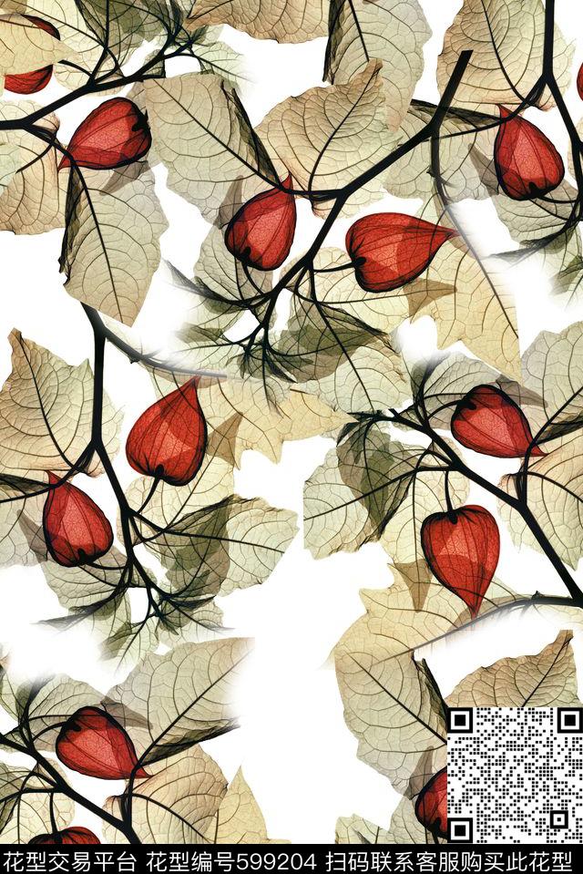 流行花卉灯笼果数码印花华亿平台下载（图片编号: 599204） - 瓦栏（Walan）