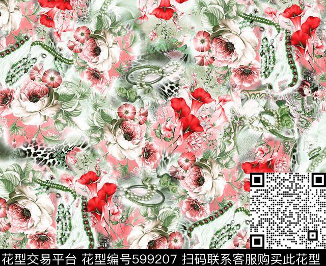 花朵丝绸花卉抽象大气花卉数码印花华亿平台下载（图片编号: 599207） - 瓦栏（Walan）