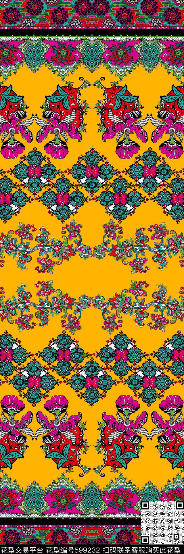 民族风东欧花纹定位传统印花华亿平台下载（图片编号: 599232） - 瓦栏（Walan）