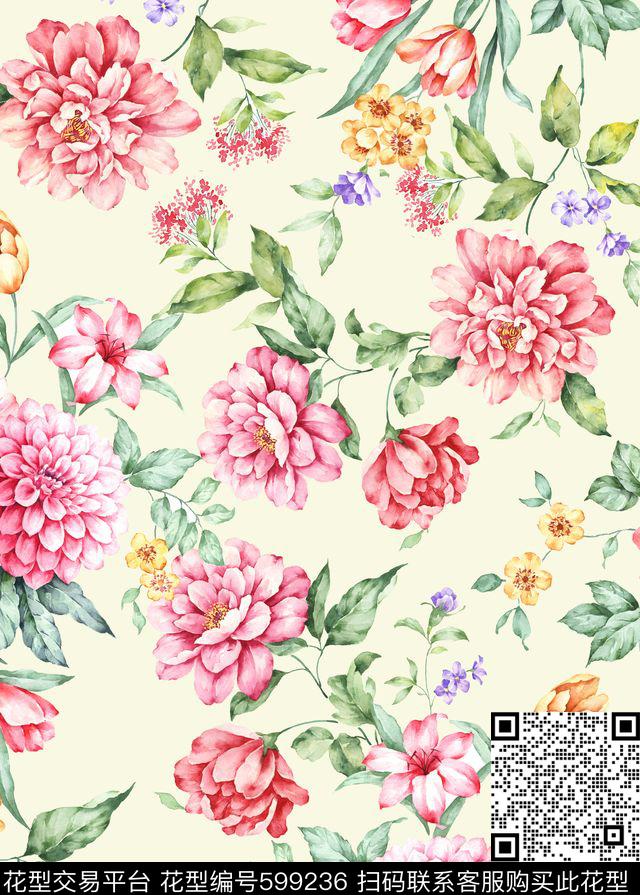 大花花朵花卉数码印花华亿平台下载（图片编号: 599236） - 瓦栏（Walan）