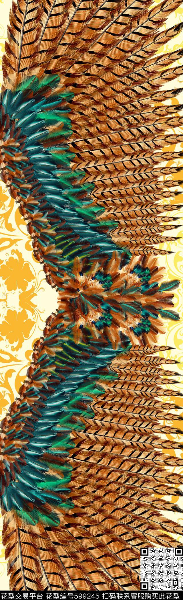 鸟羽毛翅膀数码印花华亿平台下载（图片编号: 599245） - 瓦栏（Walan）