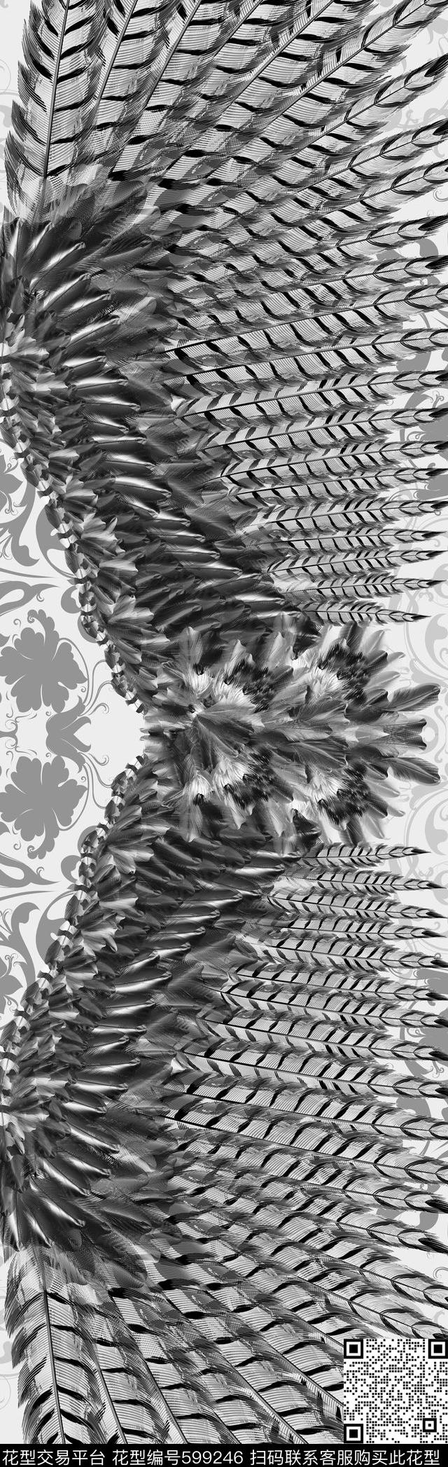 鸟羽毛翅膀数码印花华亿平台下载（图片编号: 599246） - 瓦栏（Walan）