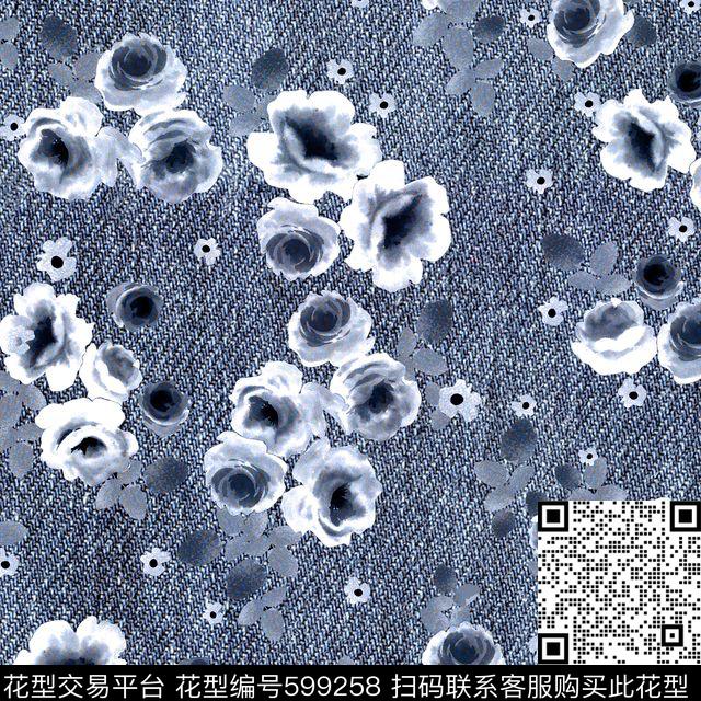 牛仔花卉时尚传统印花华亿平台下载（图片编号: 599258） - 瓦栏（Walan）