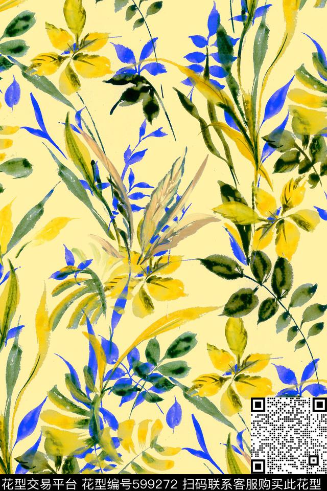 女装手绘花水彩数码印花华亿平台下载（图片编号: 599272） - 瓦栏（Walan）