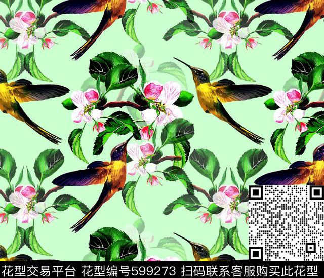 鸟禽花卉中国风数码印花华亿平台下载（图片编号: 599273） - 瓦栏（Walan）