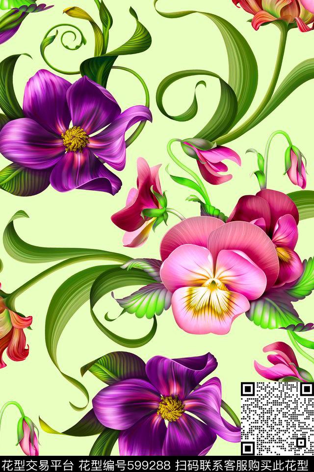 花卉花朵水彩花卉数码印花华亿平台下载（图片编号: 599288） - 瓦栏（Walan）