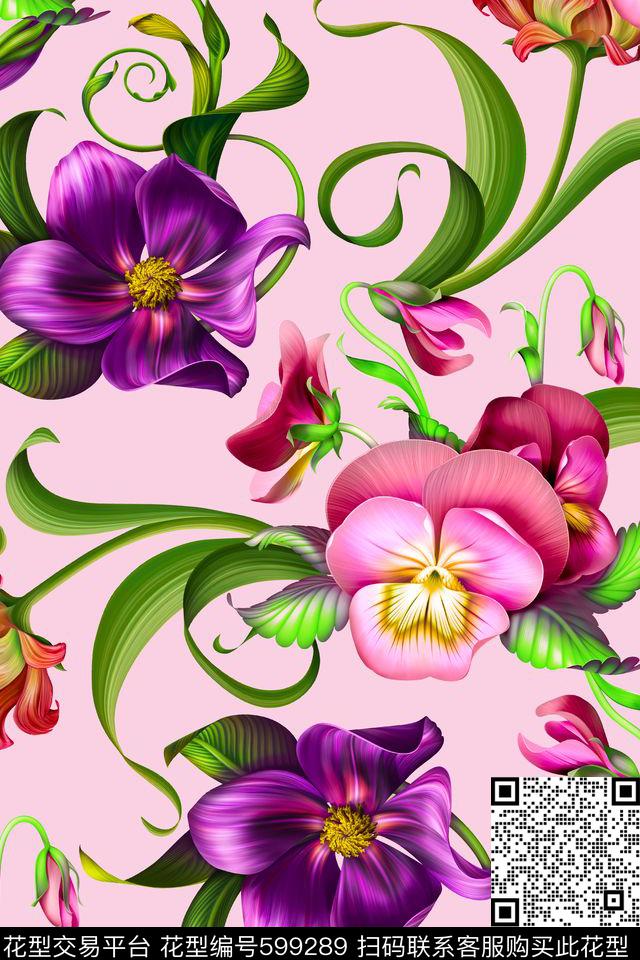 花卉花朵水彩花卉数码印花华亿平台下载（图片编号: 599289） - 瓦栏（Walan）