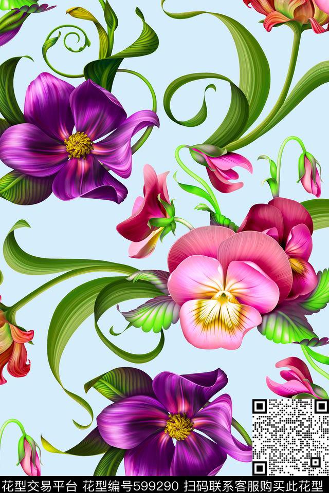 花卉花朵水彩花卉数码印花华亿平台下载（图片编号: 599290） - 瓦栏（Walan）