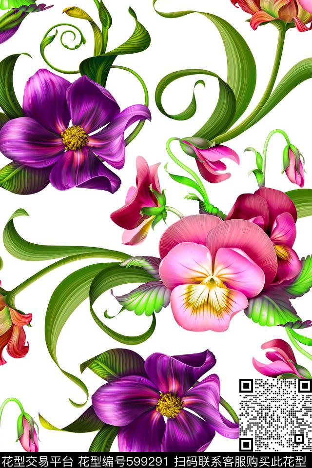 花卉花朵水彩花卉数码印花华亿平台下载（图片编号: 599291） - 瓦栏（Walan）