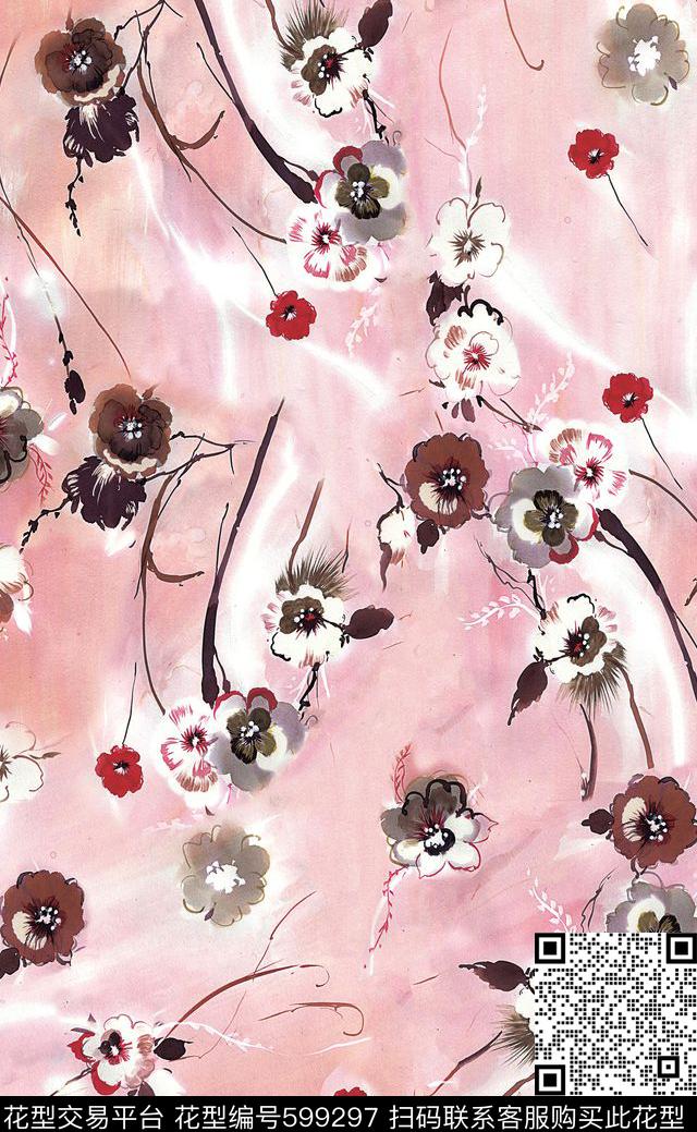 彩色花卉女装花卉时尚潮流大牌数码印花华亿平台下载（图片编号: 599297） - 瓦栏（Walan）