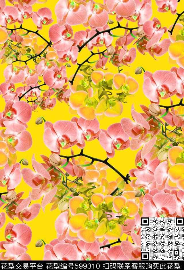 樱花花瓣玉兰花数码印花华亿平台下载（图片编号: 599310） - 瓦栏（Walan）