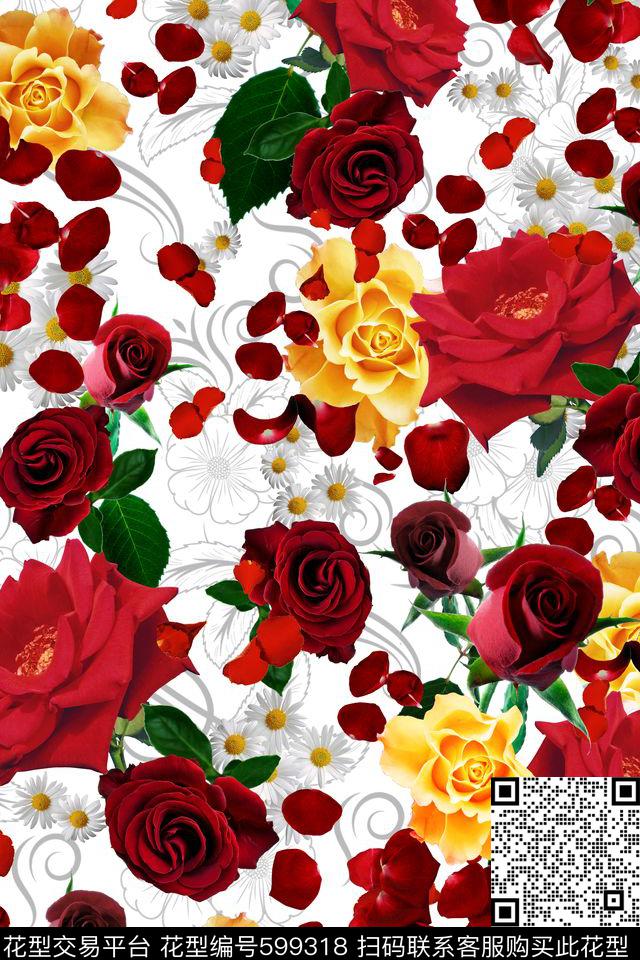 花卉雏菊沙发布（花卉）数码印花华亿平台下载（图片编号: 599318） - 瓦栏（Walan）