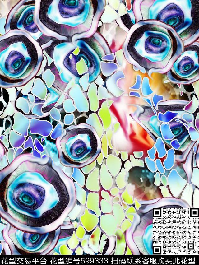 几何炫彩抽象花朵数码印花华亿平台下载（图片编号: 599333） - 瓦栏（Walan）