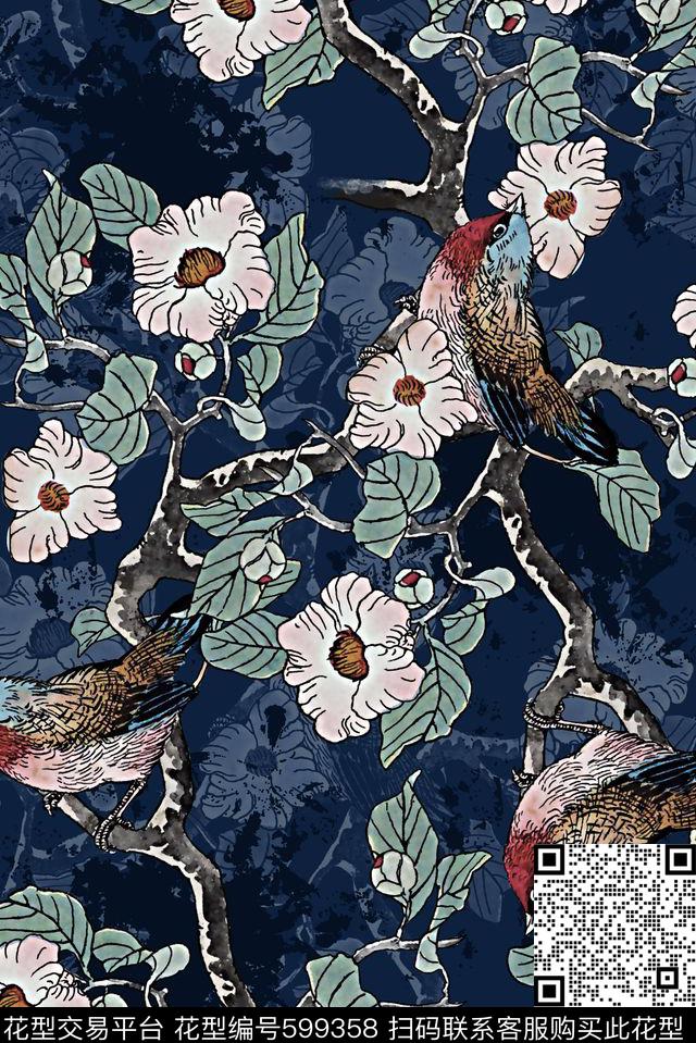 中国风花鸟男装数码印花华亿平台下载（图片编号: 599358） - 瓦栏（Walan）