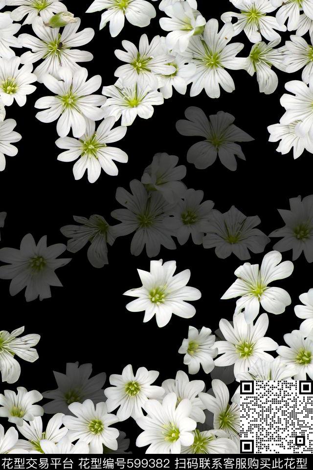 小白花连衣裙花卉数码印花华亿平台下载（图片编号: 599382） - 瓦栏（Walan）