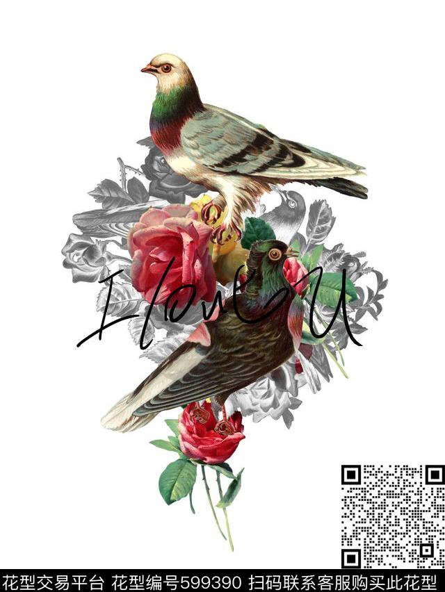 手绘工笔画玫瑰花原创数码印花华亿平台下载（图片编号: 599390） - 瓦栏（Walan）