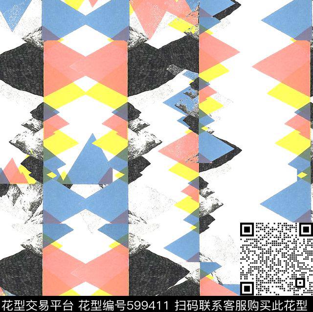 不规则几何山峰抽象数码印花华亿平台下载（图片编号: 599411） - 瓦栏（Walan）