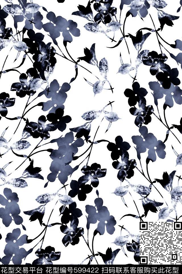 黑底黑白花数码印花华亿平台下载（图片编号: 599422） - 瓦栏（Walan）