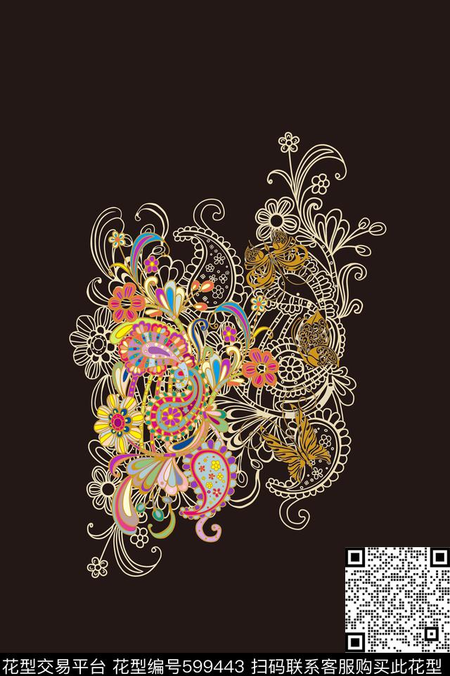 清新蝶舞花语数码印花华亿平台下载（图片编号: 599443） - 瓦栏（Walan）