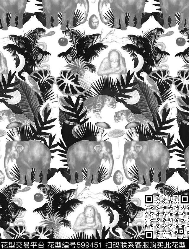 热带猴子大象数码印花华亿平台下载（图片编号: 599451） - 瓦栏（Walan）