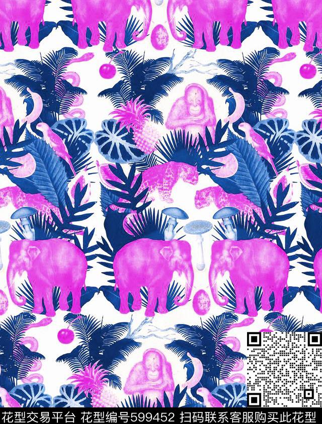 热带猴子大象数码印花华亿平台下载（图片编号: 599452） - 瓦栏（Walan）