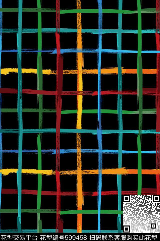 几何笔墨彩条格传统印花华亿平台下载（图片编号: 599458） - 瓦栏（Walan）