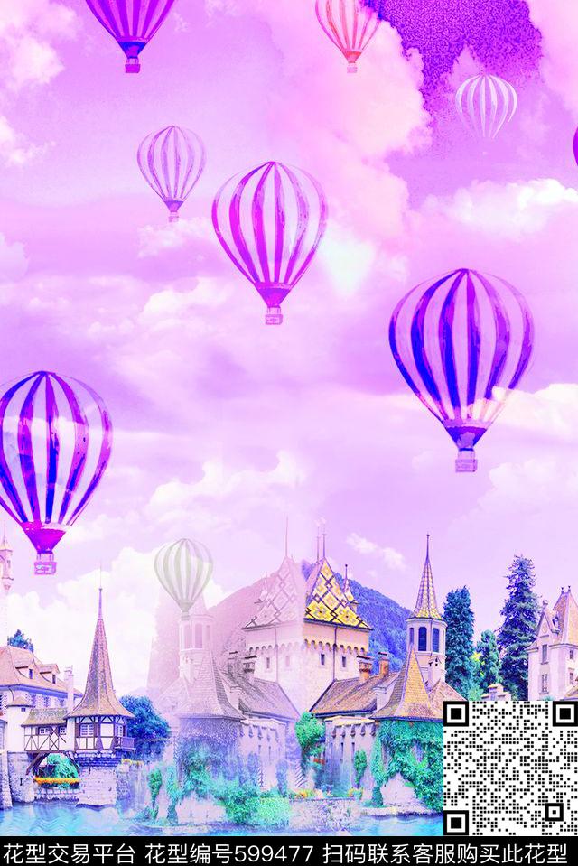 氢气球油画建筑数码印花华亿平台下载（图片编号: 599477） - 瓦栏（Walan）