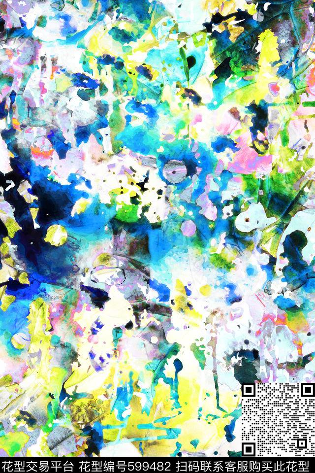 抽象水彩晕染数码印花华亿平台下载（图片编号: 599482） - 瓦栏（Walan）