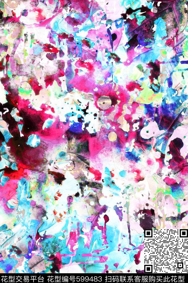 抽象水彩晕染数码印花华亿平台下载（图片编号: 599483） - 瓦栏（Walan）