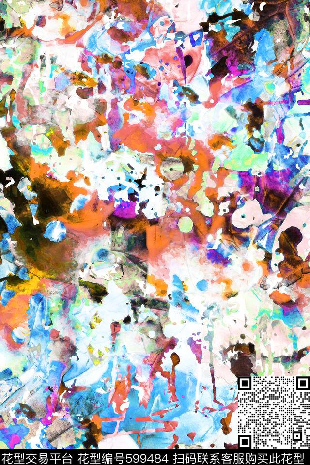 抽象水彩晕染数码印花华亿平台下载（图片编号: 599484） - 瓦栏（Walan）