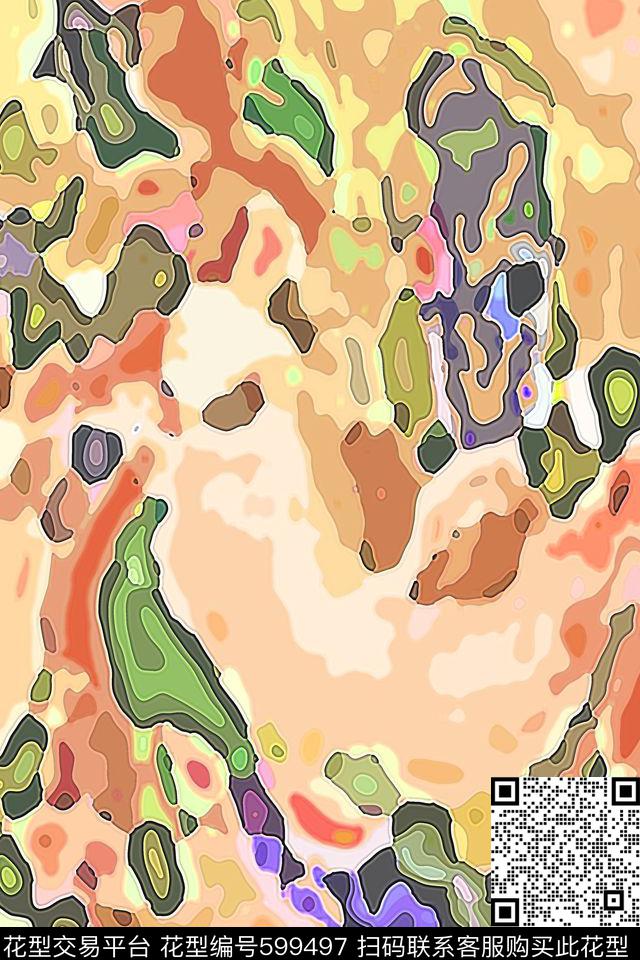 肌理图案丝巾围巾秀场缤纷色彩数码印花华亿平台下载（图片编号: 599497） - 瓦栏（Walan）